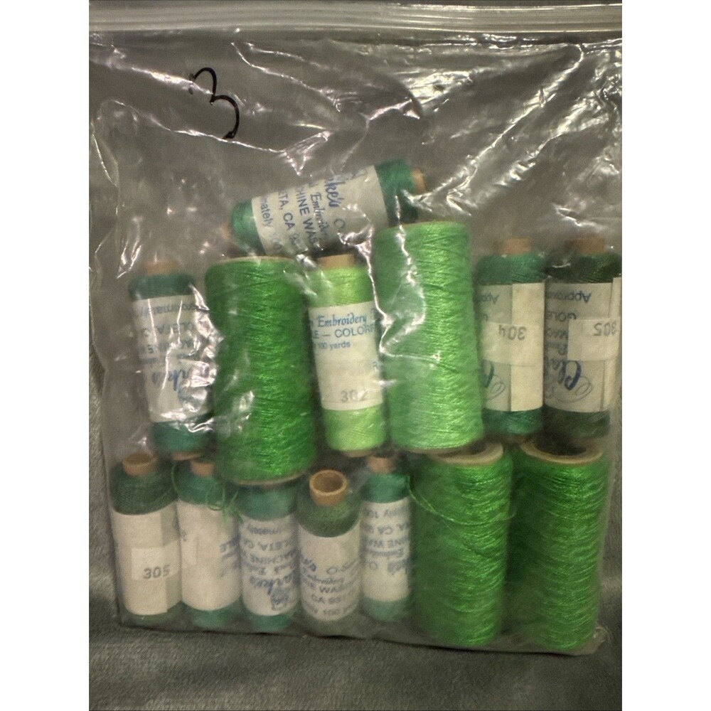 Vintage 80s 14 pc Punch Embroidery Thread Clarke's Green Bag 3
